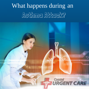 doctor in office, text reading "What Happens During an Asthma Attack?"