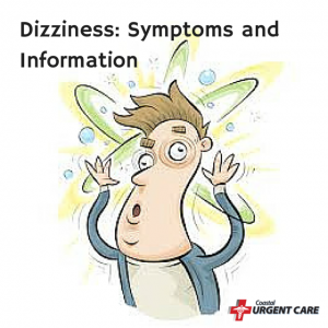 animation of man in dizzy state, text reading "Dizziness: Symptoms and Information"