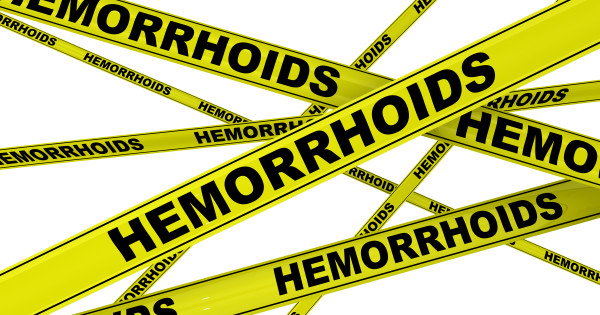 caution tape reading "Hemorrhoids"
