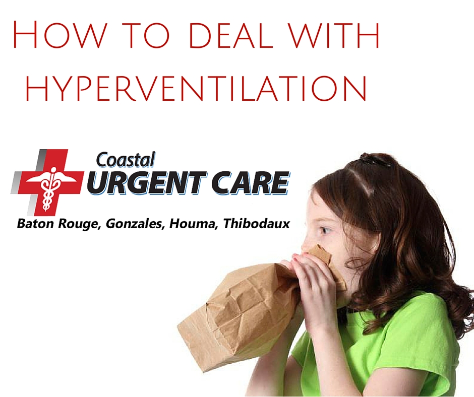 child breathing into paper bag, text reading "How To Deal With Hyperventilation"